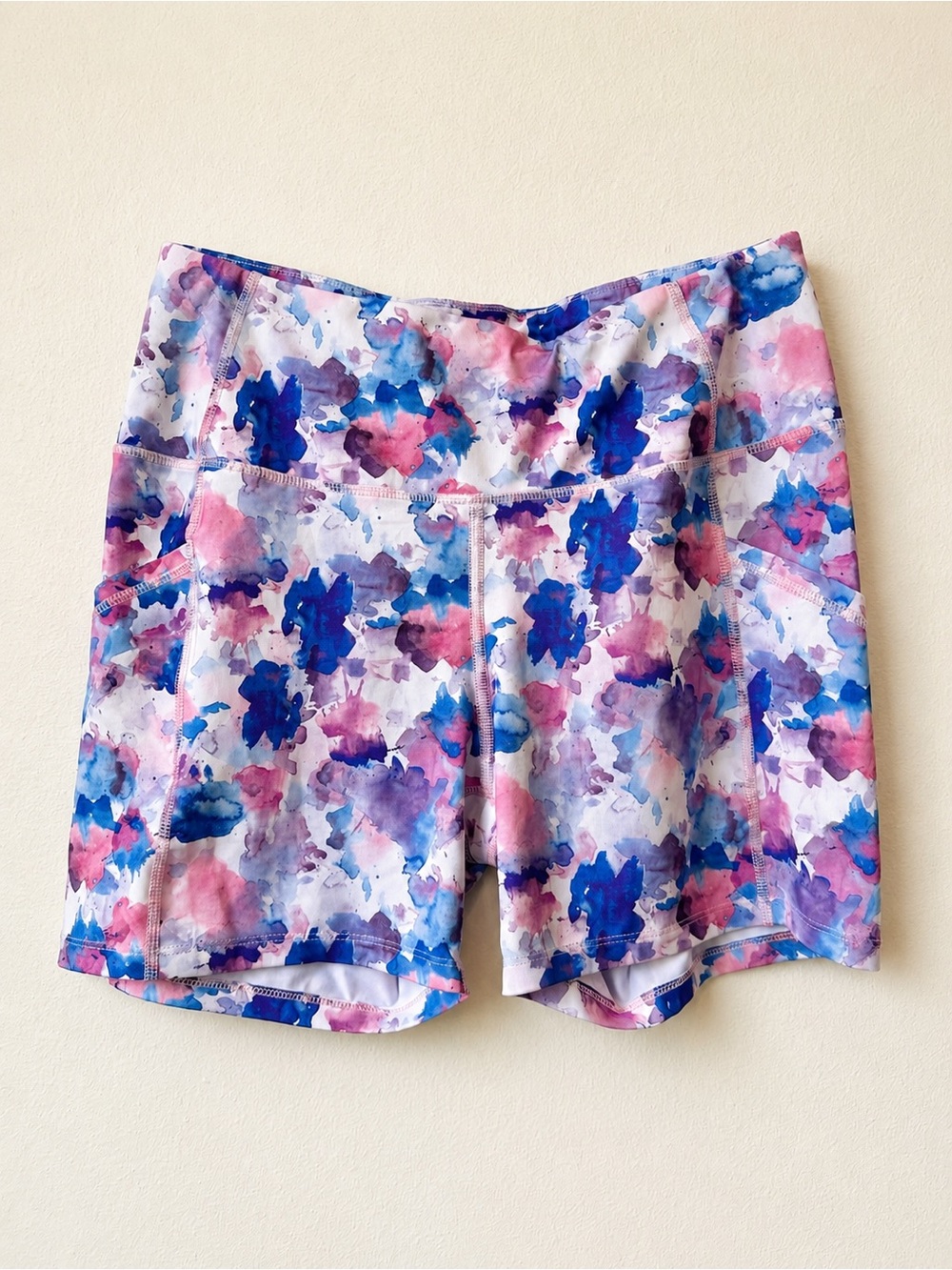 Sendaro Watercolor Floral Active Shorts in Pink, Blue & Purple